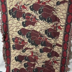 Vintage Bob Timberlake Buffalo Bison Camp Western Native Tapestry Throw Blanket